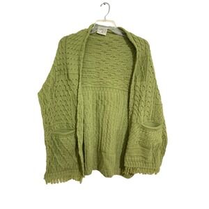 Connemara Knit Wear Women's Merino Wool Shawl Pocket Sweater Green Size One Size